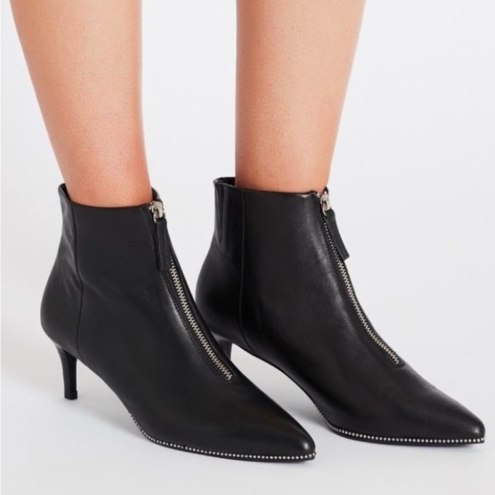 SOL‎ Sana Felix Boots 37 US 6 Black Front Zip Studded Stilettoed Ankle Bootie